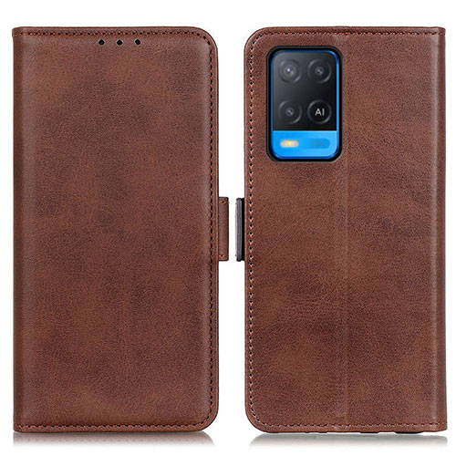 Leather Case Stands Flip Cover Holder M15L for Oppo A54 4G Brown