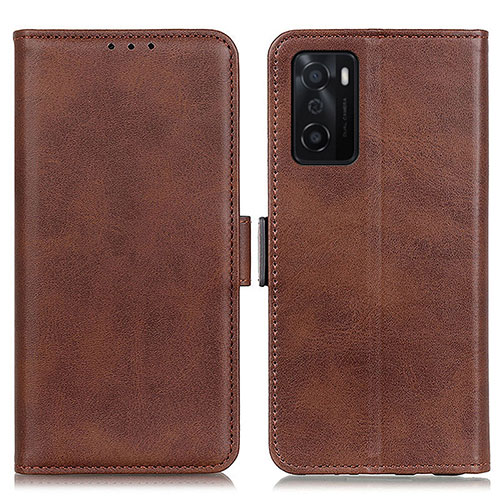 Leather Case Stands Flip Cover Holder M15L for Oppo A55S 5G Brown