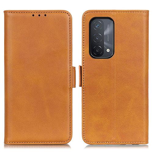 Leather Case Stands Flip Cover Holder M15L for Oppo A74 5G Light Brown