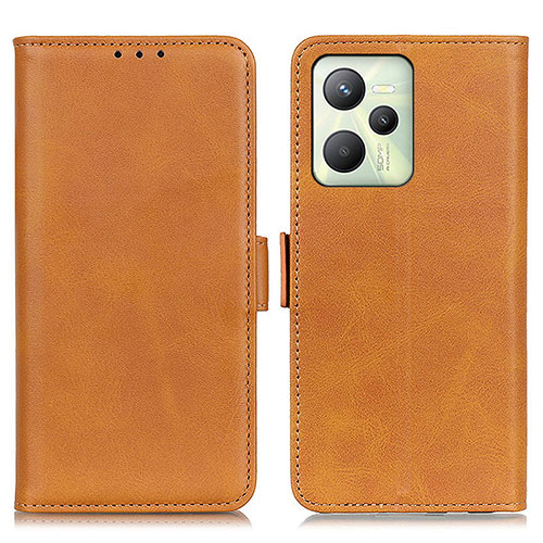 Leather Case Stands Flip Cover Holder M15L for Realme Narzo 50A Prime Light Brown