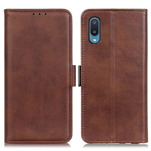 Leather Case Stands Flip Cover Holder M15L for Samsung Galaxy A02 Brown