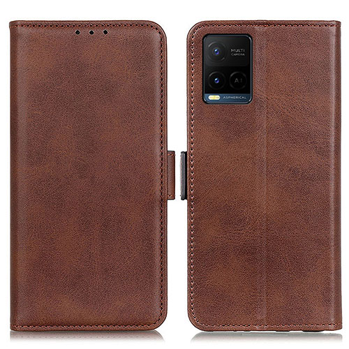 Leather Case Stands Flip Cover Holder M15L for Vivo Y21e Brown