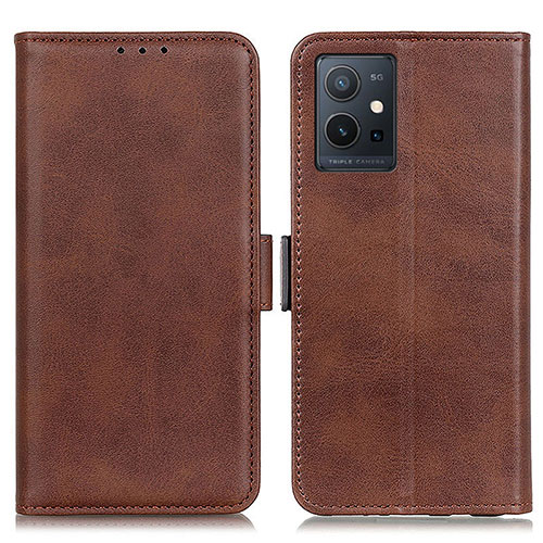 Leather Case Stands Flip Cover Holder M15L for Vivo Y55s 5G Brown