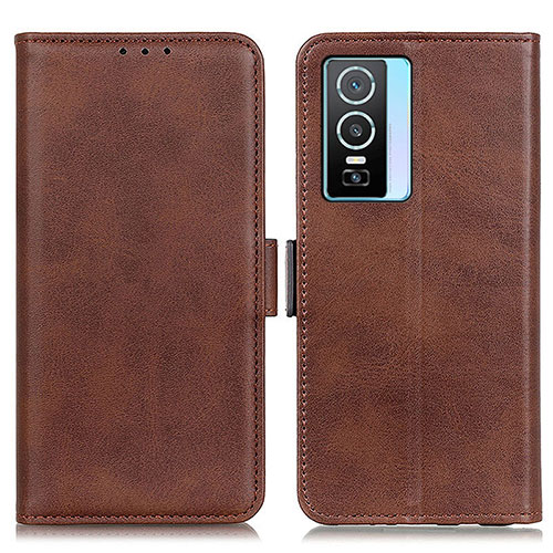 Leather Case Stands Flip Cover Holder M15L for Vivo Y74s 5G Brown