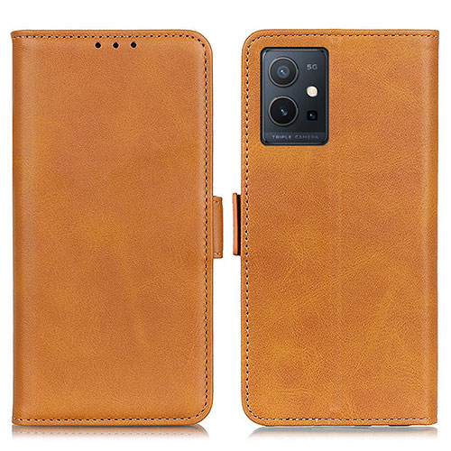 Leather Case Stands Flip Cover Holder M15L for Vivo Y75 5G Light Brown