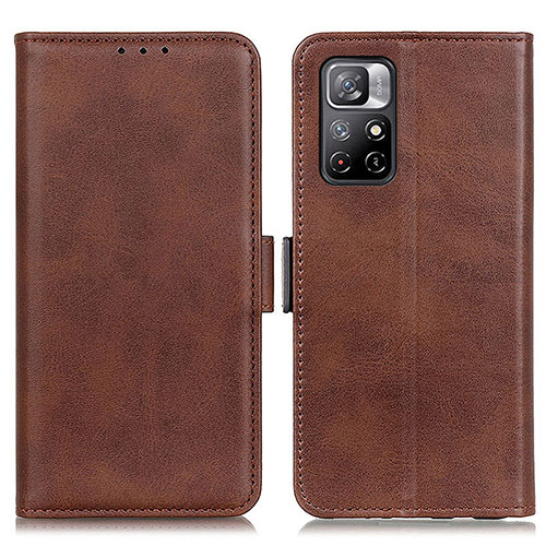 Leather Case Stands Flip Cover Holder M15L for Xiaomi Poco M4 Pro 5G Brown