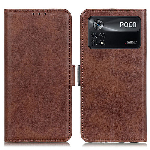 Leather Case Stands Flip Cover Holder M15L for Xiaomi Poco X4 Pro 5G Brown