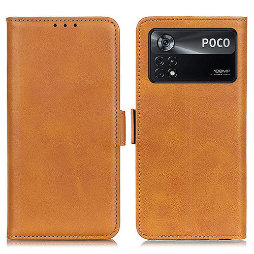 Leather Case Stands Flip Cover Holder M15L for Xiaomi Poco X4 Pro 5G Light Brown
