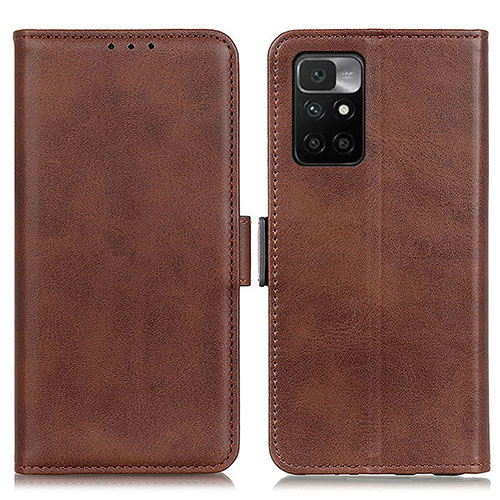 Leather Case Stands Flip Cover Holder M15L for Xiaomi Redmi 10 4G Brown