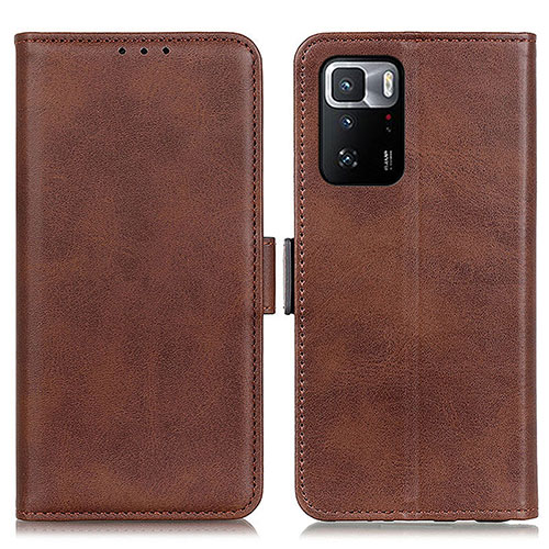 Leather Case Stands Flip Cover Holder M15L for Xiaomi Redmi Note 10 Pro 5G Brown