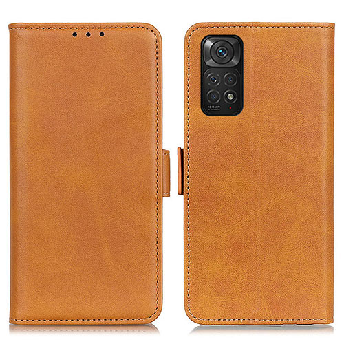 Leather Case Stands Flip Cover Holder M15L for Xiaomi Redmi Note 11 4G (2022) Light Brown