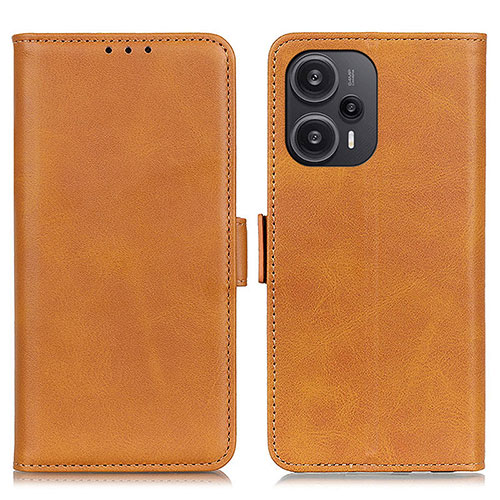 Leather Case Stands Flip Cover Holder M15L for Xiaomi Redmi Note 12 Turbo 5G Light Brown