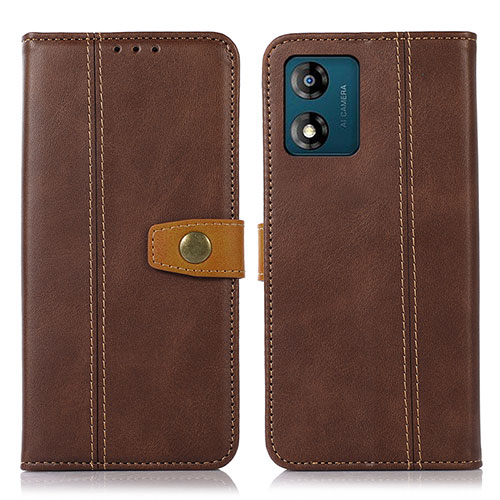 Leather Case Stands Flip Cover Holder M16L for Motorola Moto E13 Brown