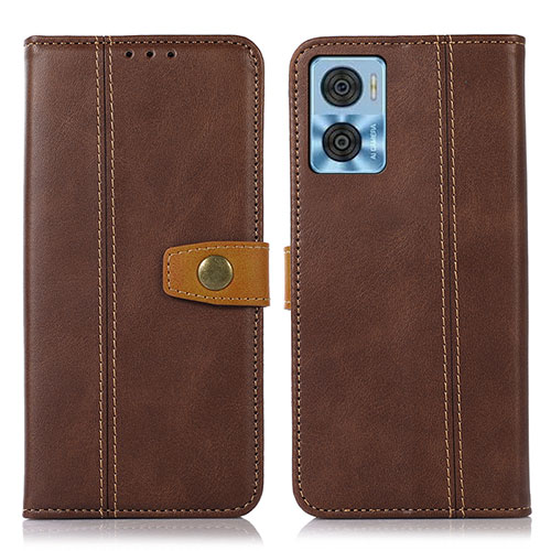 Leather Case Stands Flip Cover Holder M16L for Motorola Moto E22 Brown