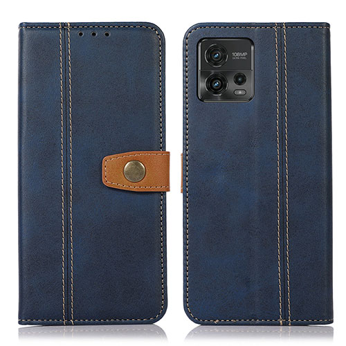 Leather Case Stands Flip Cover Holder M16L for Motorola Moto G72 Blue