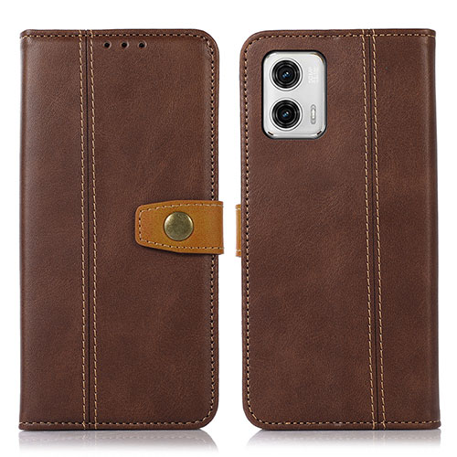Leather Case Stands Flip Cover Holder M16L for Motorola Moto G73 5G Brown