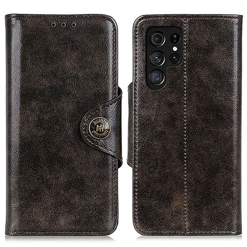 Leather Case Stands Flip Cover Holder M16L for Samsung Galaxy S23 Ultra 5G Brown