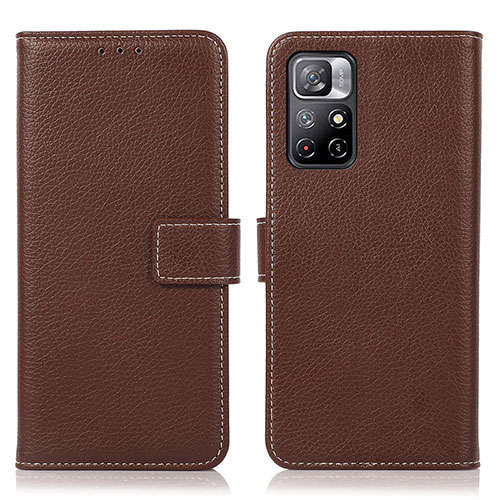 Leather Case Stands Flip Cover Holder M16L for Xiaomi Poco M4 Pro 5G Brown