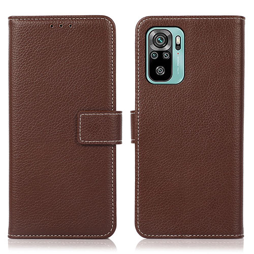 Leather Case Stands Flip Cover Holder M16L for Xiaomi Redmi Note 10 4G Brown