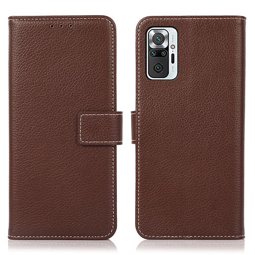 Leather Case Stands Flip Cover Holder M16L for Xiaomi Redmi Note 10 Pro 4G Brown