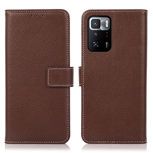 Leather Case Stands Flip Cover Holder M16L for Xiaomi Redmi Note 10 Pro 5G Brown