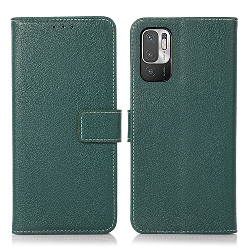 Leather Case Stands Flip Cover Holder M16L for Xiaomi Redmi Note 10T 5G Green