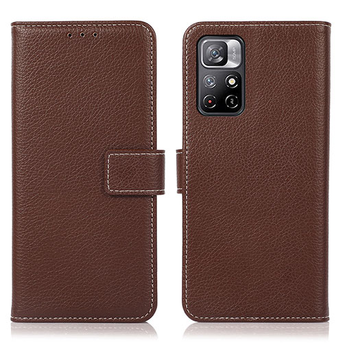 Leather Case Stands Flip Cover Holder M16L for Xiaomi Redmi Note 11 5G Brown