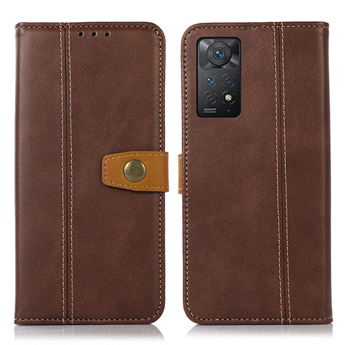 Leather Case Stands Flip Cover Holder M16L for Xiaomi Redmi Note 11 Pro 4G Brown