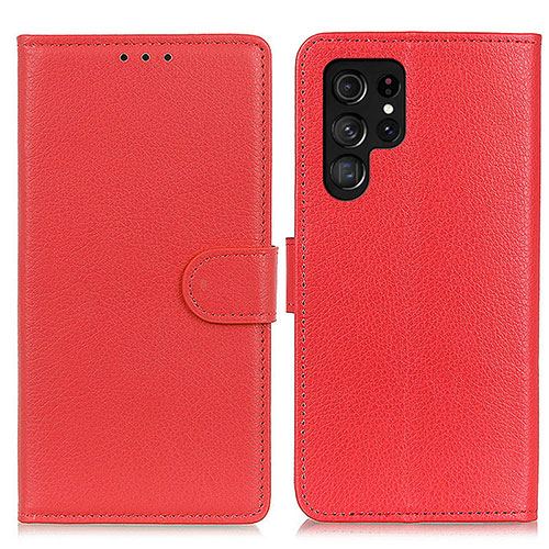 Leather Case Stands Flip Cover Holder M18L for Samsung Galaxy S24 Ultra 5G Red