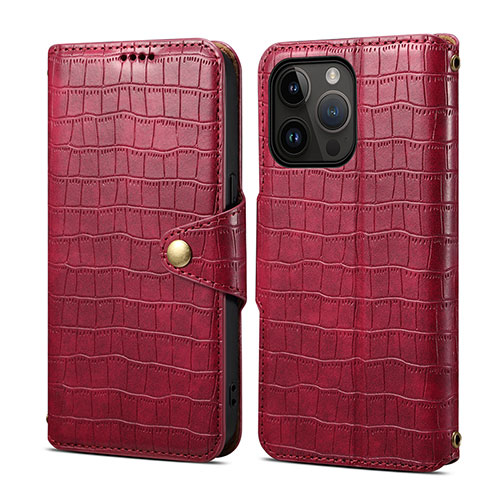 Leather Case Stands Flip Cover Holder MT6 for Apple iPhone 15 Pro Red