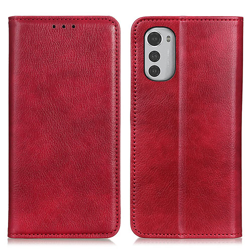 Leather Case Stands Flip Cover Holder N01P for Motorola Moto E32s Red