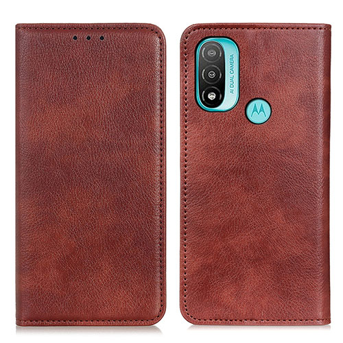 Leather Case Stands Flip Cover Holder N01P for Motorola Moto E40 Brown