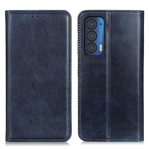 Leather Case Stands Flip Cover Holder N01P for Motorola Moto Edge (2021) 5G Blue