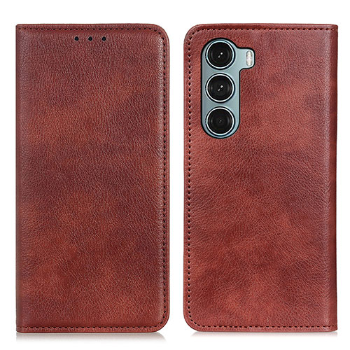 Leather Case Stands Flip Cover Holder N01P for Motorola Moto Edge S30 5G Brown