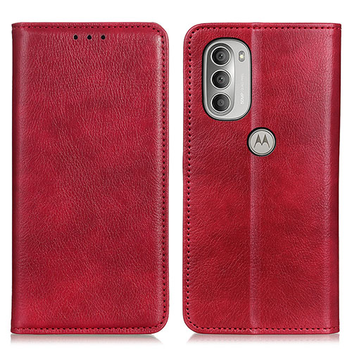 Leather Case Stands Flip Cover Holder N01P for Motorola Moto G51 5G Red