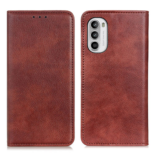 Leather Case Stands Flip Cover Holder N01P for Motorola MOTO G52 Brown