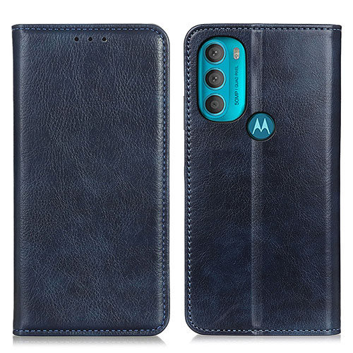 Leather Case Stands Flip Cover Holder N01P for Motorola Moto G71 5G Blue