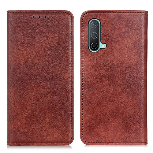 Leather Case Stands Flip Cover Holder N01P for OnePlus Nord CE 5G Brown