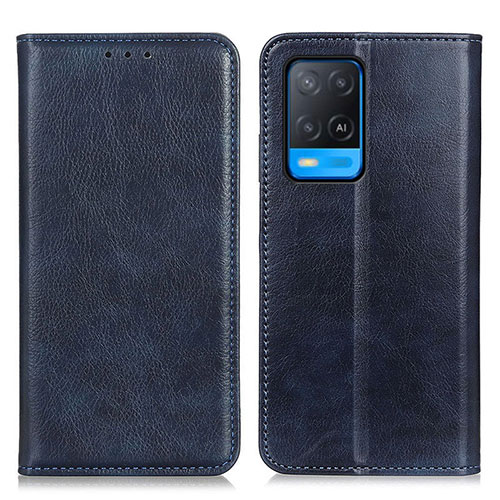 Leather Case Stands Flip Cover Holder N01P for Oppo A54 4G Blue