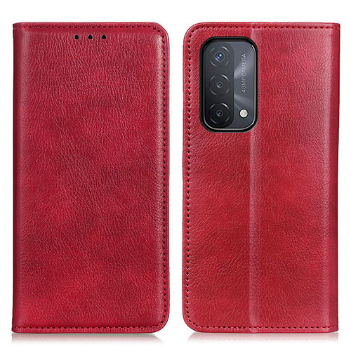 Leather Case Stands Flip Cover Holder N01P for Oppo A54 5G Red