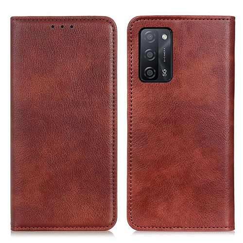 Leather Case Stands Flip Cover Holder N01P for Oppo A55 5G Brown