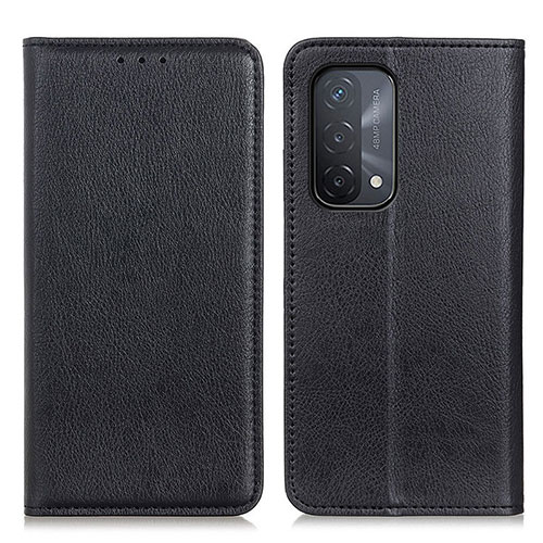 Leather Case Stands Flip Cover Holder N01P for Oppo A74 5G Black