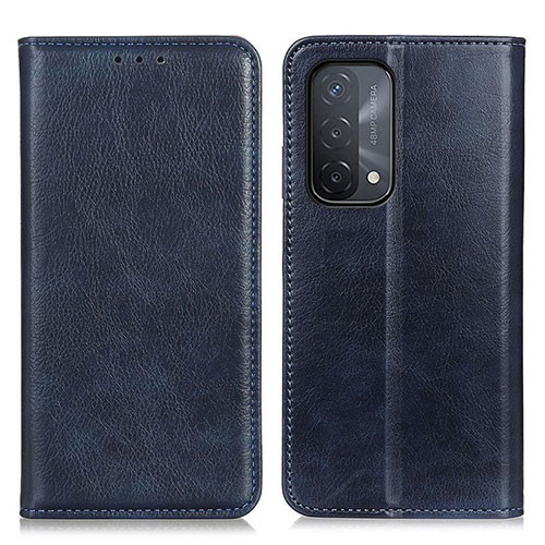 Leather Case Stands Flip Cover Holder N01P for Oppo A74 5G Blue