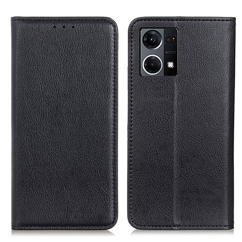 Leather Case Stands Flip Cover Holder N01P for Oppo F21 Pro 4G Black