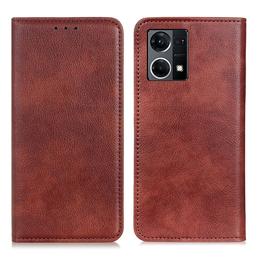 Leather Case Stands Flip Cover Holder N01P for Oppo F21 Pro 4G Brown