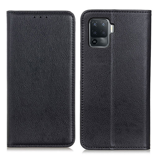 Leather Case Stands Flip Cover Holder N01P for Oppo Reno5 Lite Black