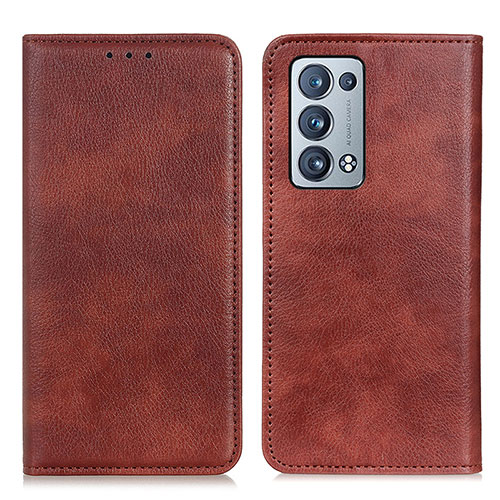 Leather Case Stands Flip Cover Holder N01P for Oppo Reno6 Pro 5G Brown