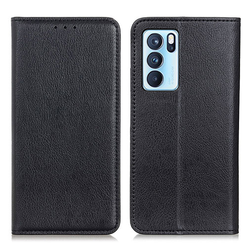 Leather Case Stands Flip Cover Holder N01P for Oppo Reno6 Pro 5G India Black