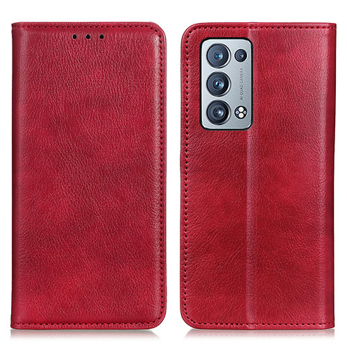 Leather Case Stands Flip Cover Holder N01P for Oppo Reno6 Pro+ Plus 5G Red