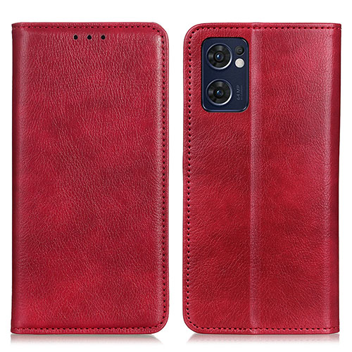 Leather Case Stands Flip Cover Holder N01P for Oppo Reno7 5G Red